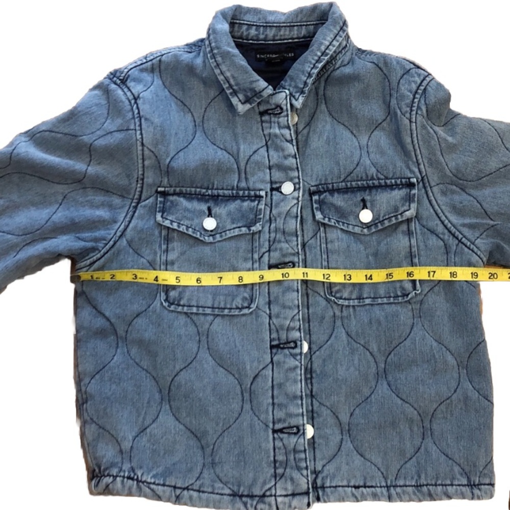 Sincerely Jules Quilted Denim Jacket Blue Small Button Front Shacket - Picture 6 of 9